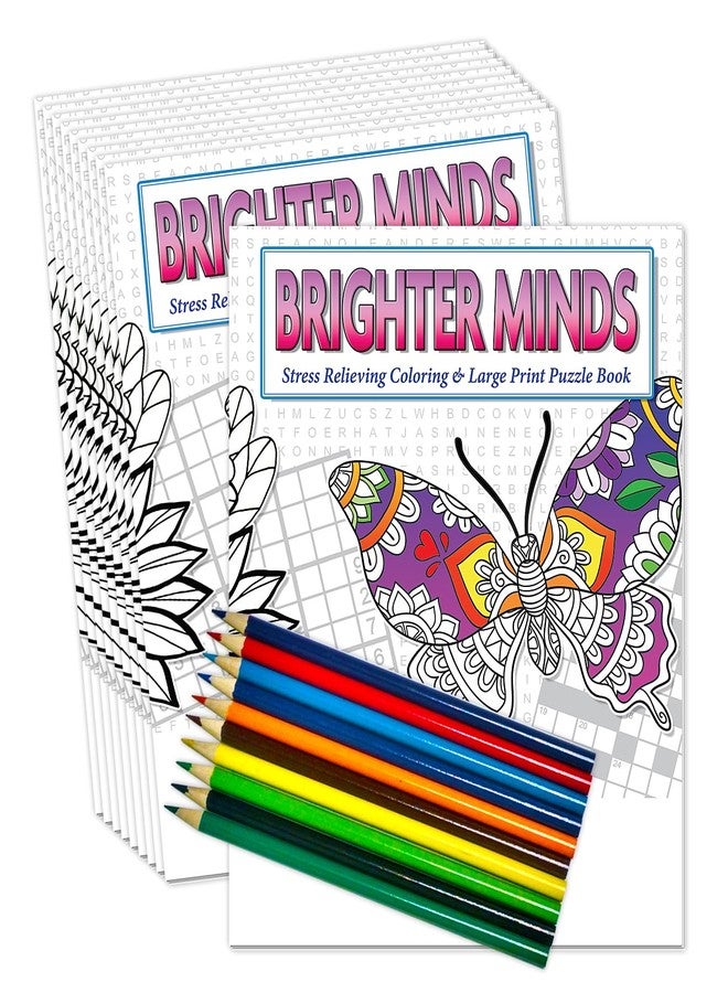 ZOCO - Adult Coloring & Large Print Puzzle Books (10 Bulk Pack with Colored Pencils) - Word Search, Crossword, Sudoku Puzzles - Gifts for Senior Citizens, Vision Impaired, Elderly, Kids - Image 1